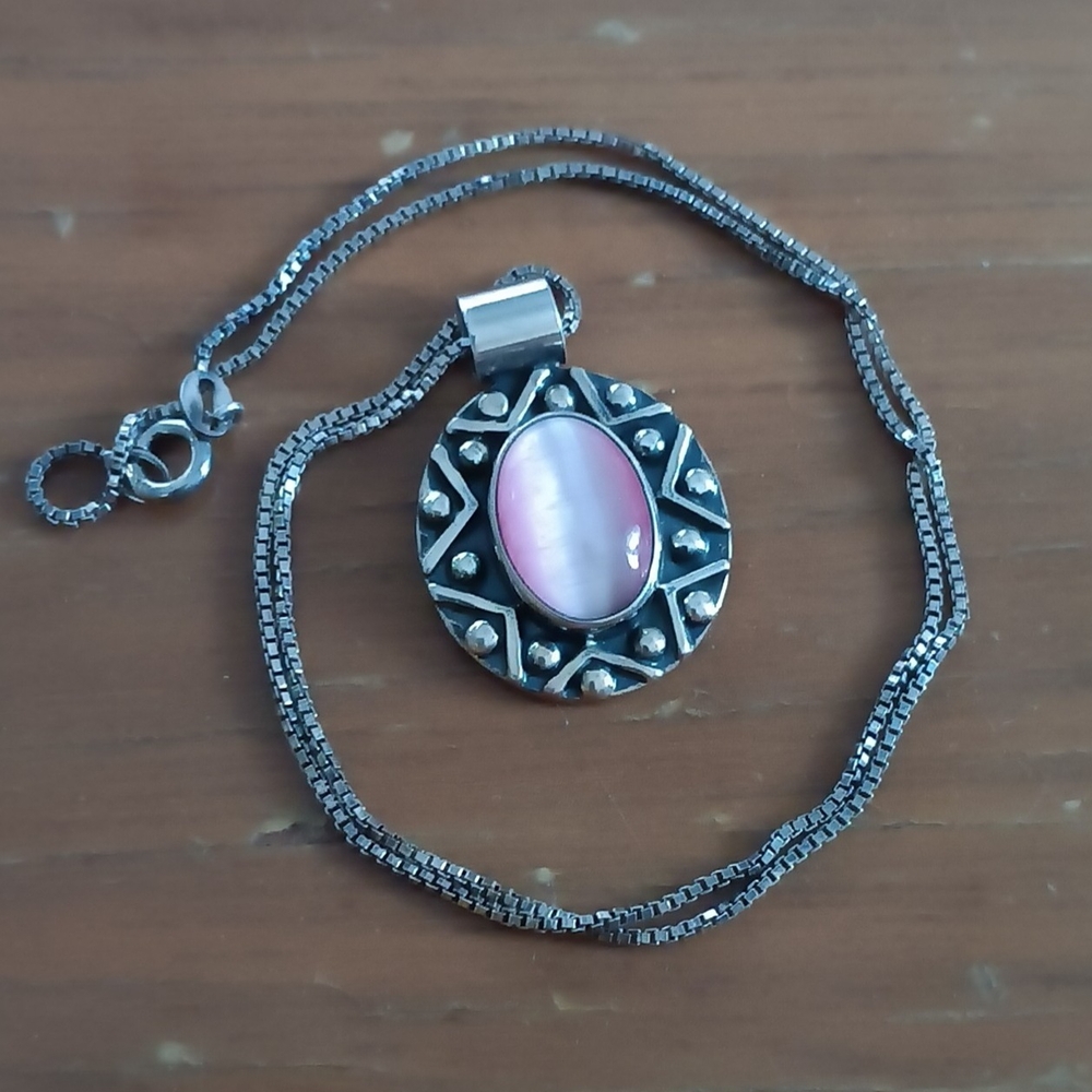Artisanal Pink and Silver Geometric Necklace